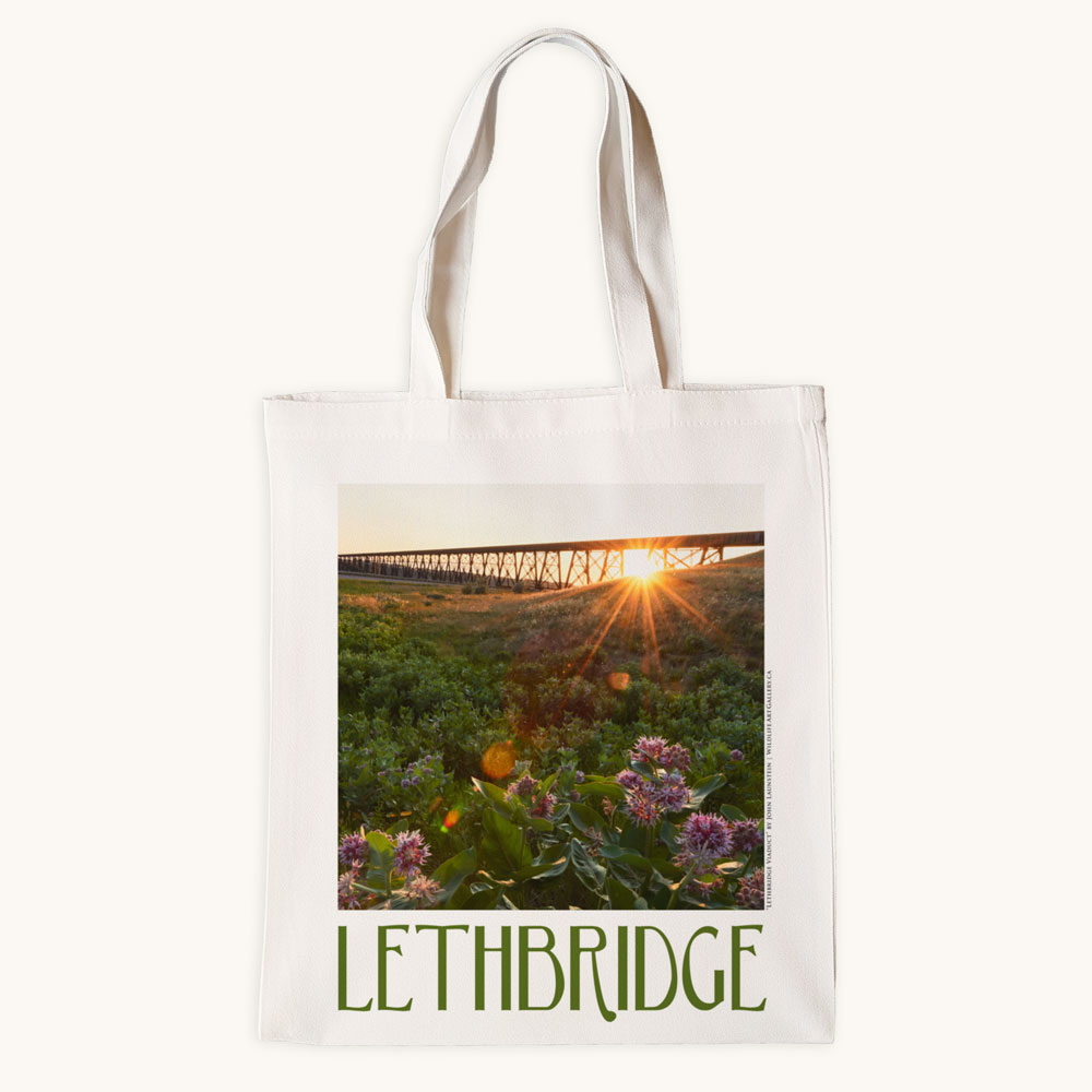 Tote Bag - Lethbridge Viaduct Sunset with Flowers